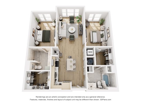 Floor plan for 2 beds, 2 baths, 1126 sqft